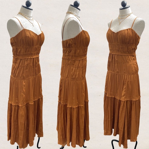 Anthropologie Ruched Slip Dress Molten Bronze Maxi Midi Satin Silk US 2/UK 6 - Picture 8 of 8
